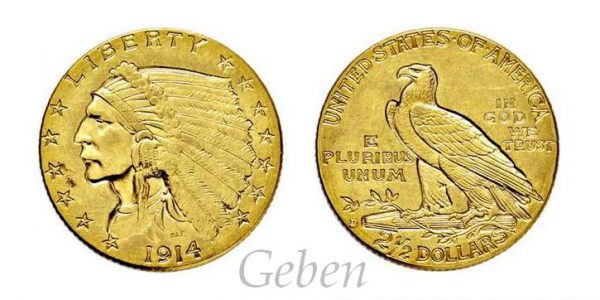 2 1/2 Dollars 1914 D Indian Head – Quarter Eagle