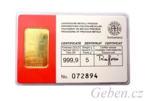 5 g Argor Heraeus - Investiční zlatý slitek - Švýcarsko