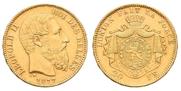 20 Frank 1877 Leopold II. Belgie