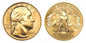 Nádherný zlatý 5 Dollars George Washington - b.k. Vzácný