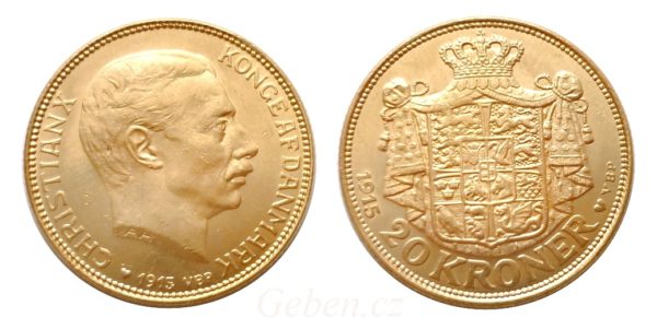 20 KRONER 1915 Christian X. Dánsko - nádherná