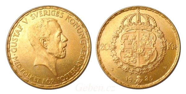 20 KRONOR 1925 Gustav V. Nádherná a vzácná