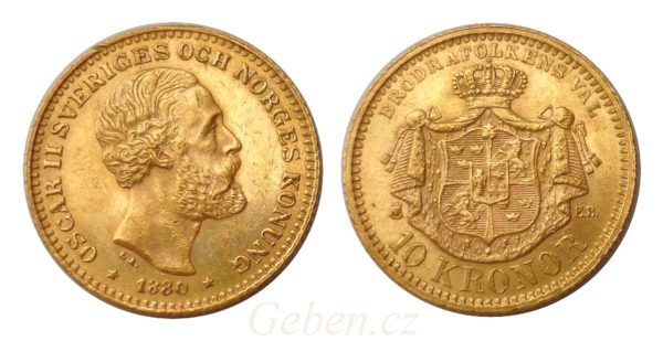 10 KRONOR 1880 Oskar II. - Vzácná