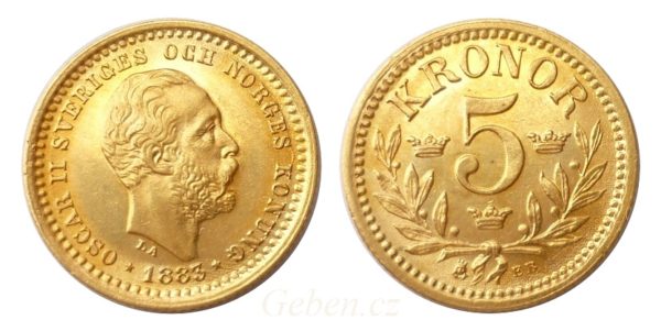 5 KRONOR 1883 Oskar II. - Nádherná a vzácná