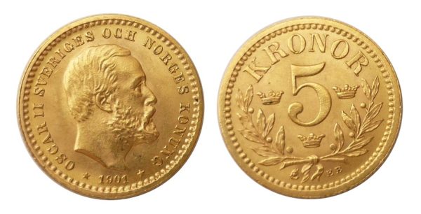 5 KRONOR 1901 Oskar II. - Nádherná a vzácná