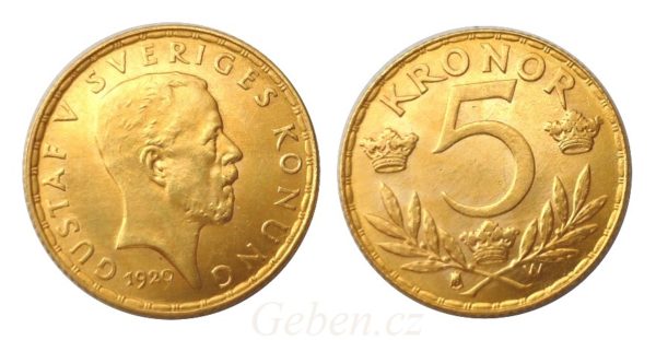 5 KRONOR 1920 Gustav V. Nádherná a vzácná