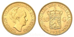 10 Gulden 1925 - královna Wilhelmina I.