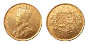 5 Dollars 1912 KANADA - Král Jiří V. - Vzácný