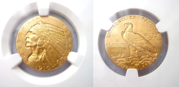 5 Dollars 1910 ! Indian Head - Philadelfia certifikace NGC