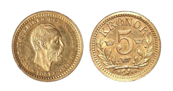 5 KRONOR 1881 Oskar II. - Nádherná a vzácná