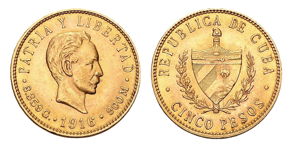 5 Pesos 1916 CUBA - Nádherné
