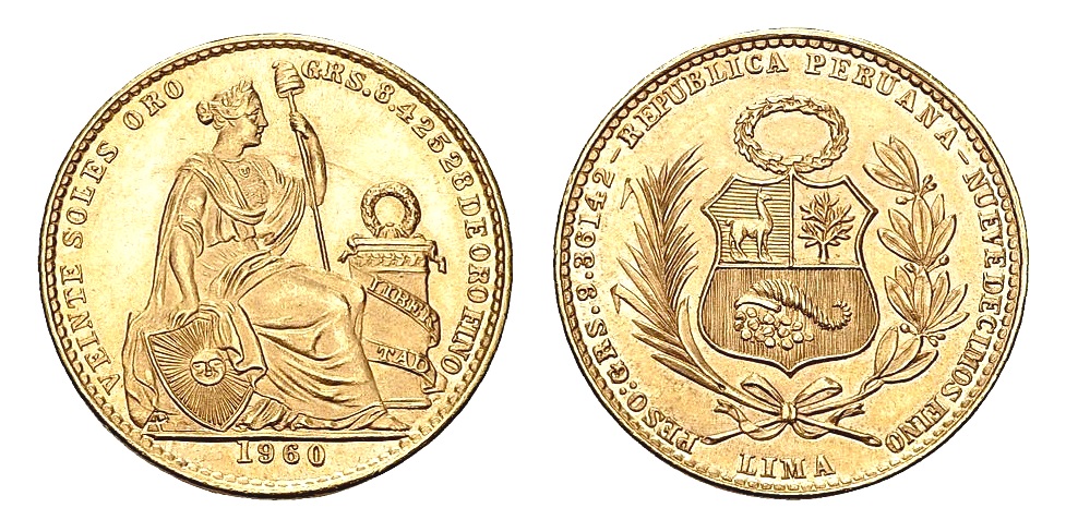 20 Soles Oro Peru - Vzácné - pouze 7753 ks ! R