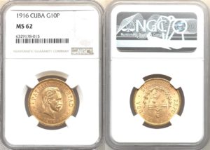 10 Pesos 1916 CUBA - Nádherné a vzácné - NGC MS 62 !