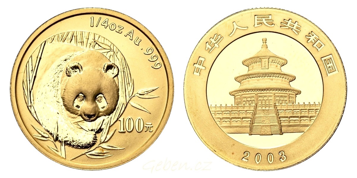 100 Yuan 2003 Panda - Vzácný - jen 28 tis. ks