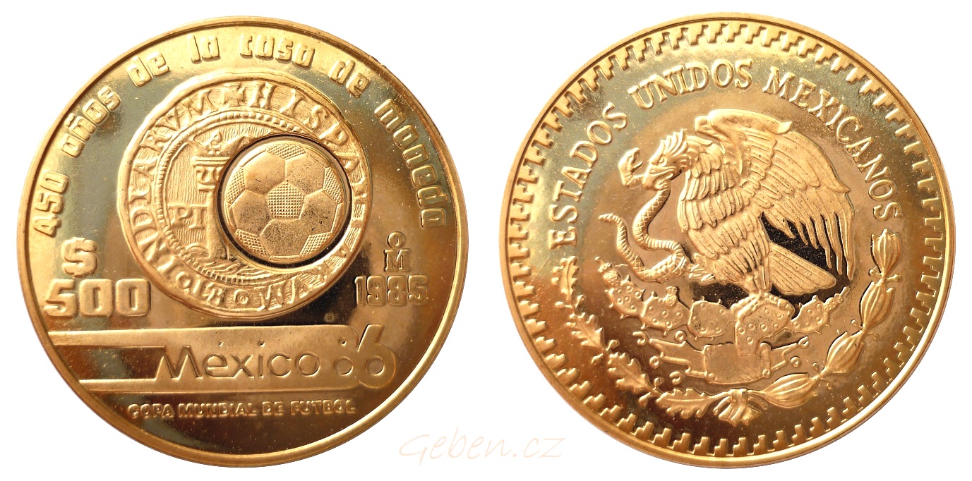500 Pesos Mexico ’86 . Velká zlatá mince - Nádherná a vzácná !