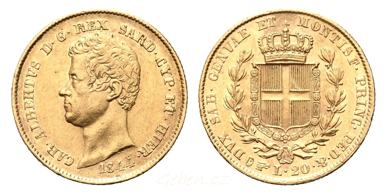 20 LIRA 1844 P ! Karel ALBERT - Král Sardinie