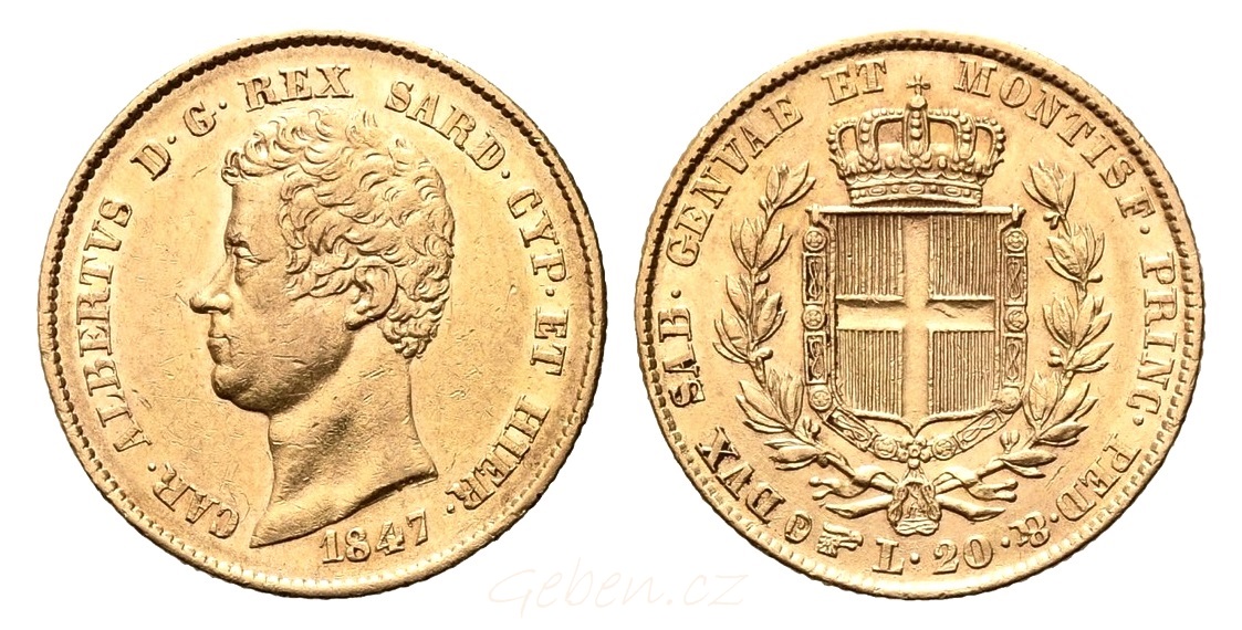 20 LIRA 1847 P ! Karel ALBERT - Král Sardinie