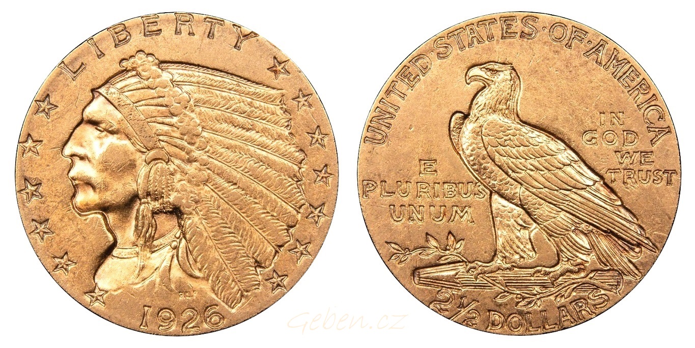 2 1/2 Dollars 1926 - Indian Head / Quarter Eagle - Nádherný