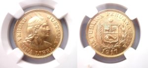 1 LIBRA 1917 Peru - INDIAN - certifikace NGC