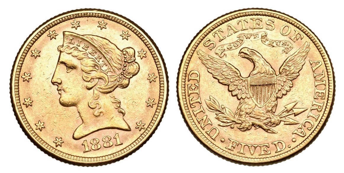 5 Dollars 1881 - LIBERTY Head / Half Eagle